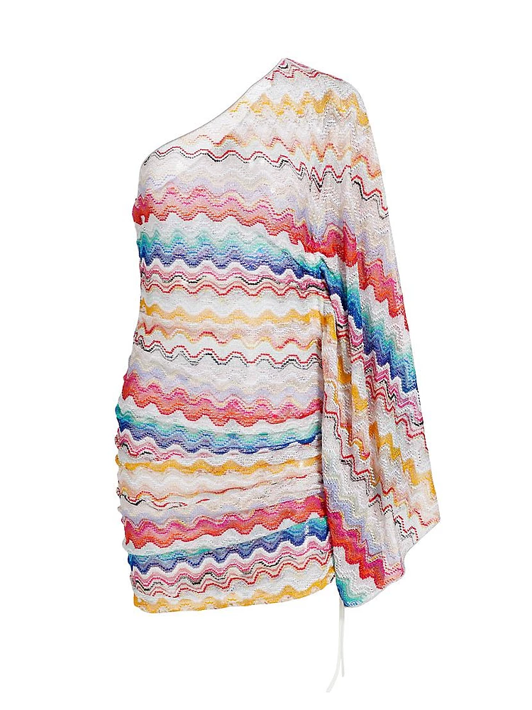 Zigzag Knit One-Shoulder Cover-Up Dress