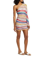 Zigzag Knit One-Shoulder Cover-Up Dress