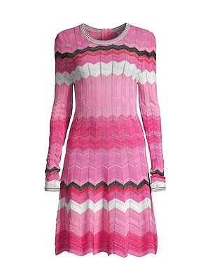 Knit Long-Sleeve Zigzag Dress