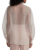 Silk Tulle Crystal Ruffled Blouse