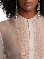 Silk Tulle Crystal Ruffled Blouse