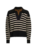 Wool-Blend Striped Polo Sweater