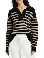 Wool-Blend Striped Polo Sweater