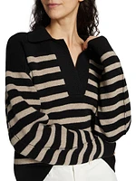 Wool-Blend Striped Polo Sweater