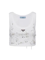 Embroidered Ribbed Knit Jersey Top