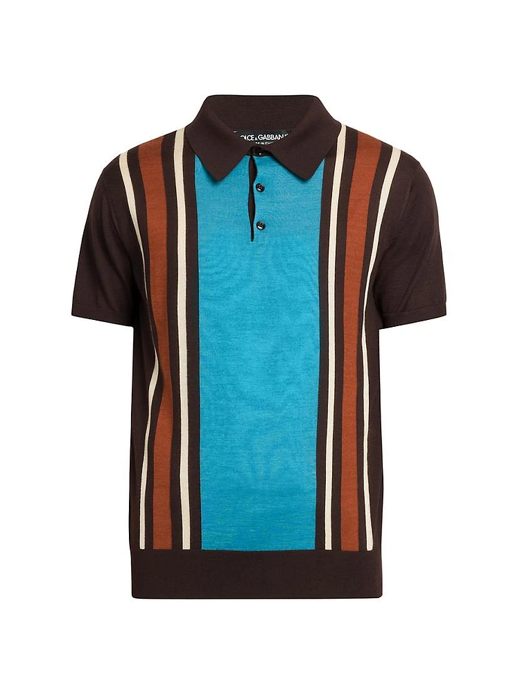 Striped Cashmere-Silk Polo Shirt