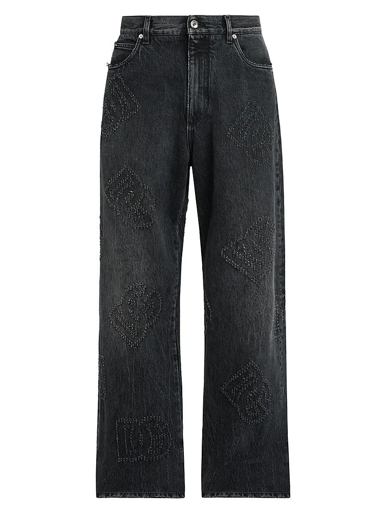 Logo-Embroidered Five-Pocket Jeans