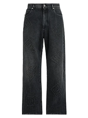 Logo-Embroidered Five-Pocket Jeans