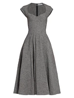 Linen-Blend Falred Midi-Dress