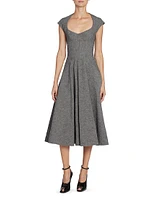 Linen-Blend Falred Midi-Dress