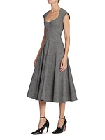 Linen-Blend Falred Midi-Dress