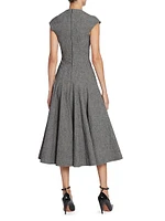 Linen-Blend Falred Midi-Dress