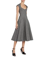 Linen-Blend Falred Midi-Dress