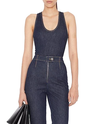 Sleeveless Ankle-Crop Denim Bodysuit