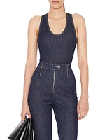 Sleeveless Ankle-Crop Denim Bodysuit