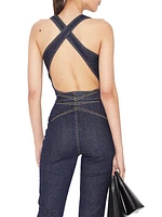 Sleeveless Ankle-Crop Denim Bodysuit