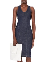 Sculpt Crisscrossed Denim Knee-Length Dress