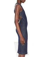 Sculpt Crisscrossed Denim Knee-Length Dress