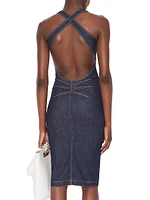 Sculpt Crisscrossed Denim Knee-Length Dress