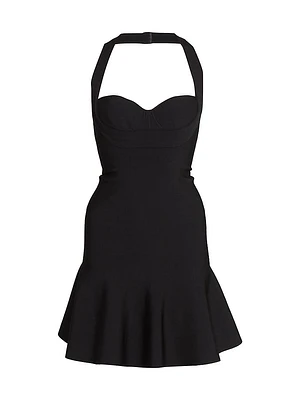 Rib-Knit Halter Flounce Minidress