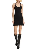 Holistic Buckle Halter Rib-Knit Minidress