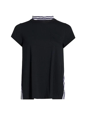 Pleated-Back Cotton Crewneck T-Shirt