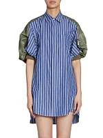 Nylon Twill & Stripe Cotton Shirtdress