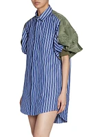 Nylon Twill & Stripe Cotton Shirtdress