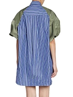 Nylon Twill & Stripe Cotton Shirtdress