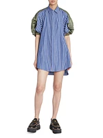 Nylon Twill & Stripe Cotton Shirtdress