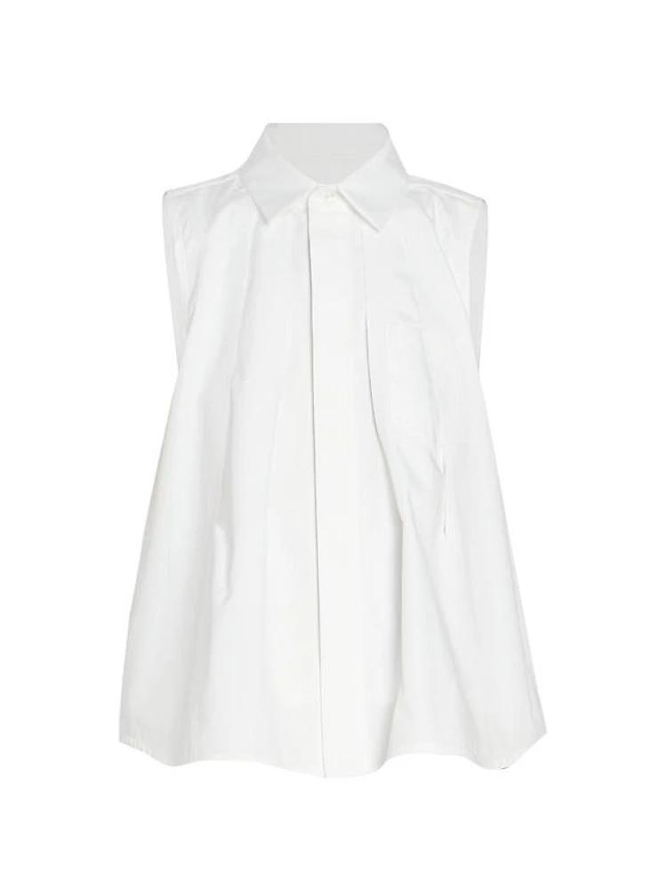 Poplin Pleated Sleeveless Shirt