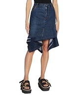 Draped Denim Midi-Skirt