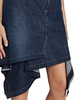 Draped Denim Midi-Skirt