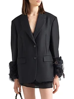 Single-Breasted Wool Jacket with Feather Trim