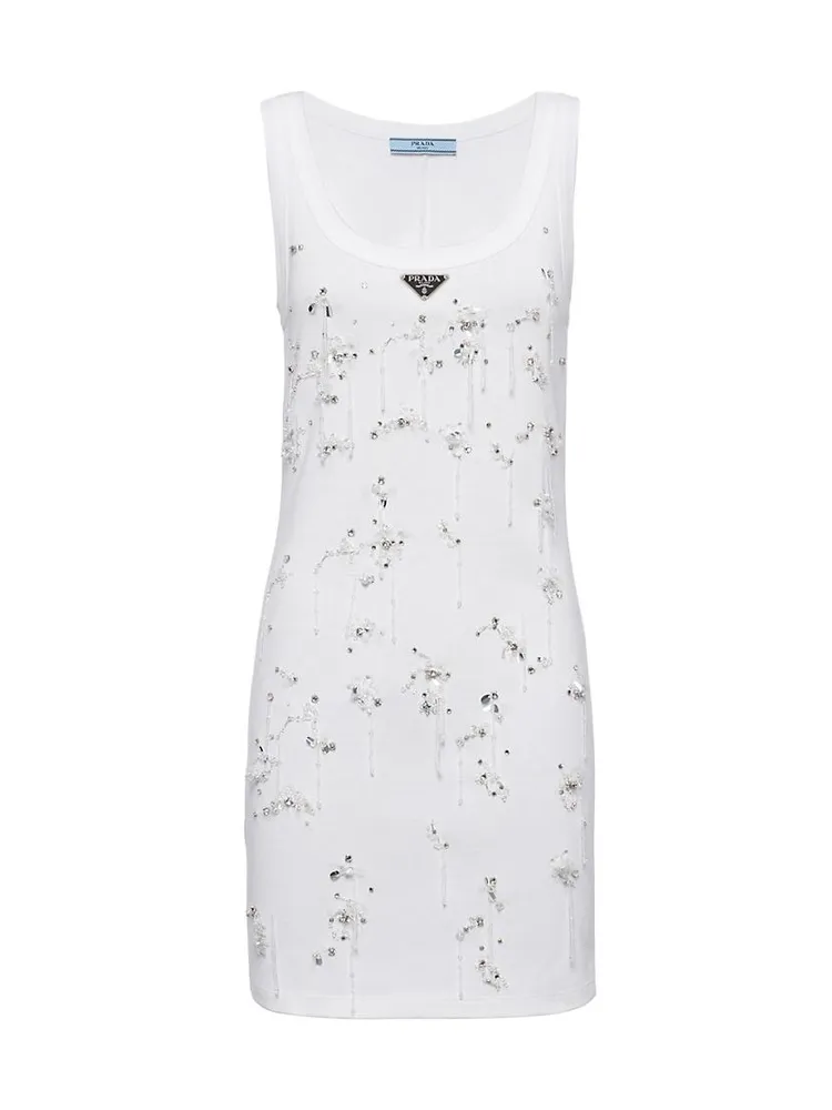 Embroidered Ribbed Jersey Dress