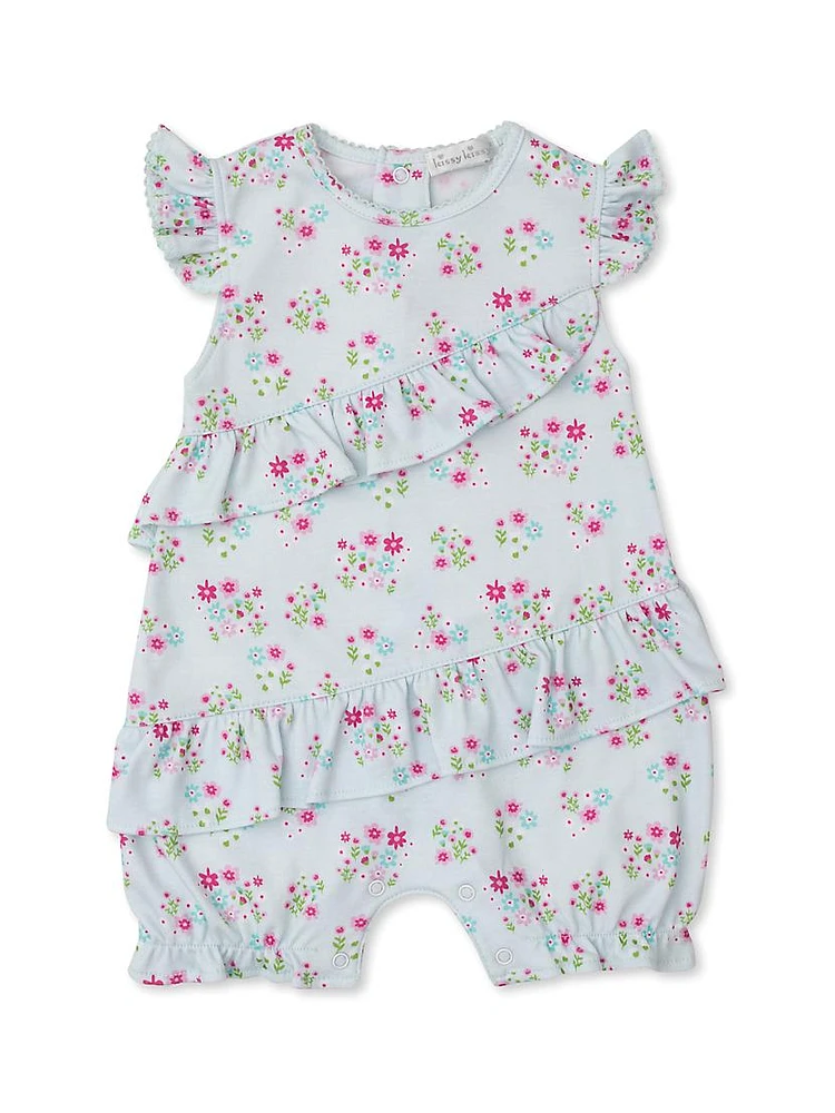 Baby Girl's Floral Ruffled Bubble Coveralls