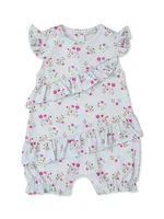 Baby Girl's Floral Ruffled Bubble Coveralls