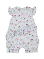 Baby Girl's Floral Ruffled Bubble Coveralls