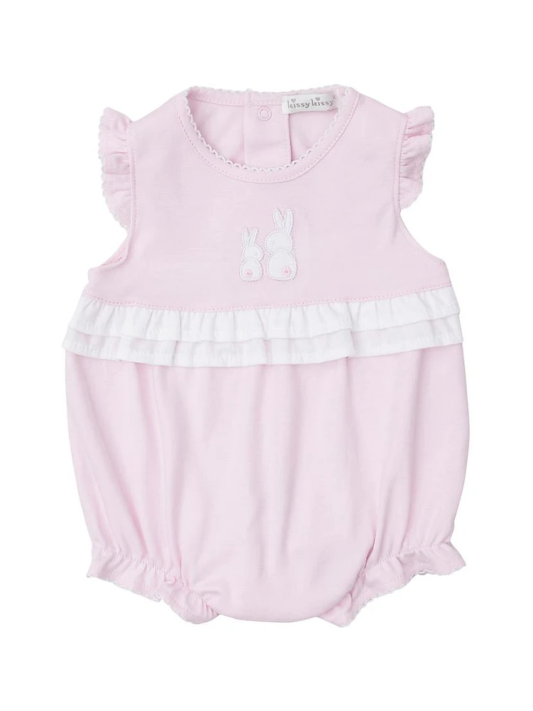 Baby Girl's Bunny Ruffle-Trim Bubble Romper