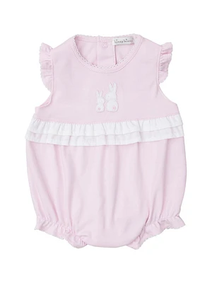 Baby Girl's Bunny Ruffle-Trim Bubble Romper