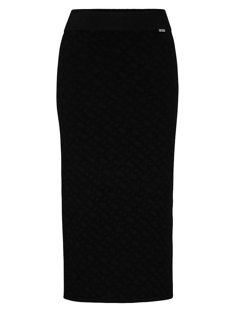 Knitted Jacquard-Pattern Pencil Skirt With Logo Trim