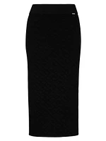Knitted Jacquard-Pattern Pencil Skirt With Logo Trim
