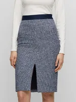 Pencil Skirt With Split And Button-Trimmed Waistband