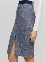 Pencil Skirt With Split And Button-Trimmed Waistband