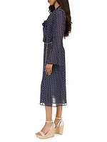 Dotted Tie-Neck Midi-Dress