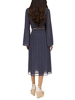 Dotted Tie-Neck Midi-Dress