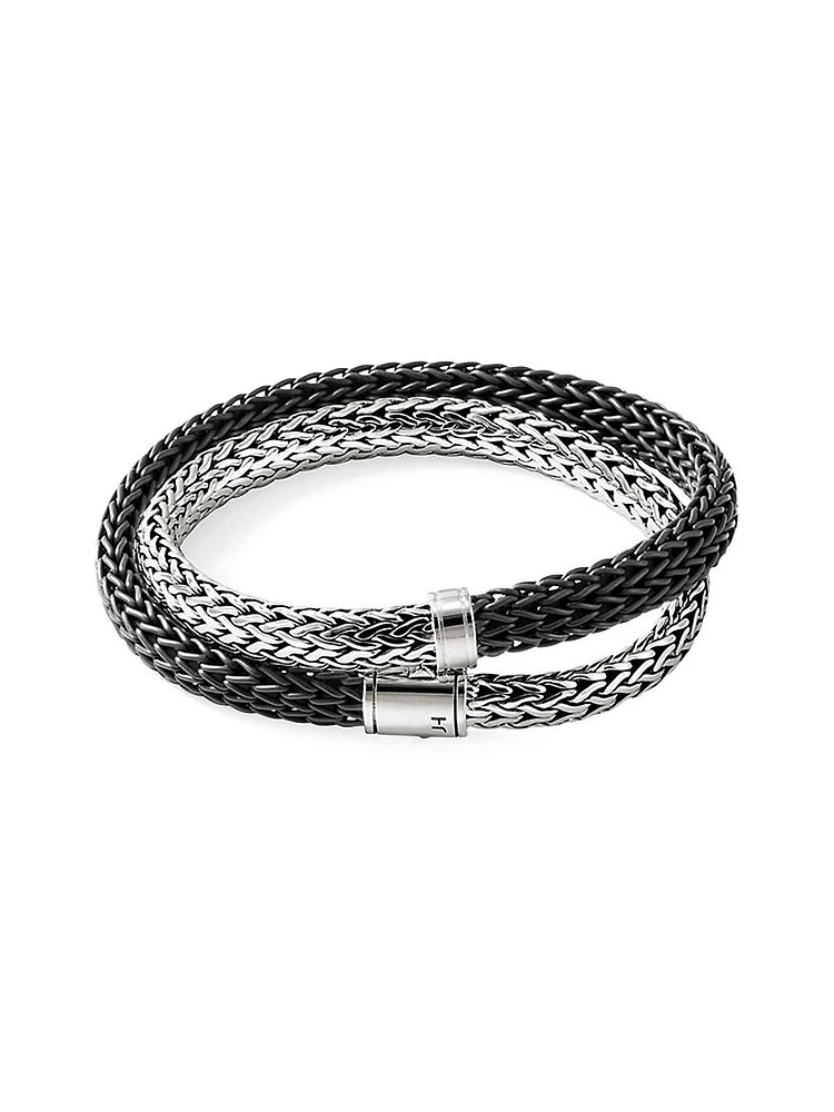 Sterling Silver & Rubber Double Wrap Bracelet