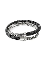 Sterling Silver & Rubber Double Wrap Bracelet