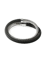 Sterling Silver & Rubber Double Wrap Bracelet