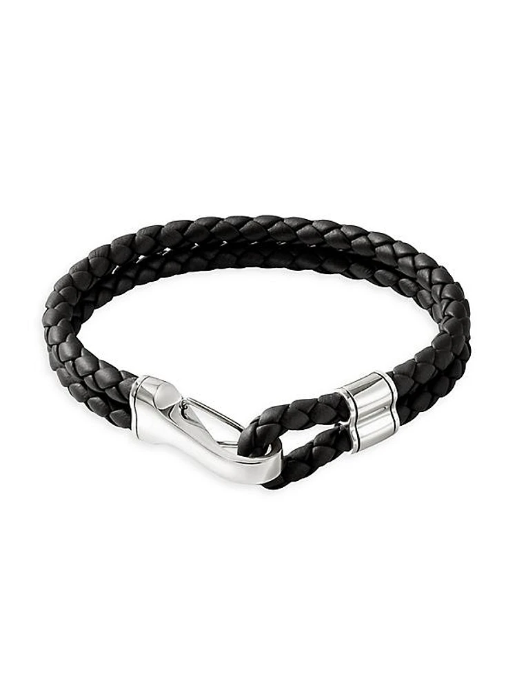 Braided Leather & Sterling Silver Double Row Bracelet